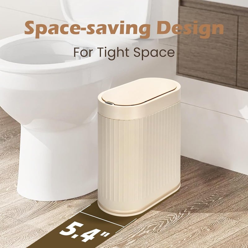 SYNCVIBE Bathroom Trash Can with Lid Automatic 2 Gallon Sensor Trash Bin, 7.5 Liter Smart Rubbish Bin, Motion Sensor Waterproof Bathroom Decor, Plastic Narrow Garbage Can for Bedroom, Office, Beige - Image 3